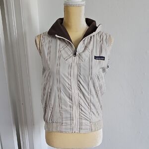 Patagonia Reversible Striped Nylon Beige and Brown Fleece Vest